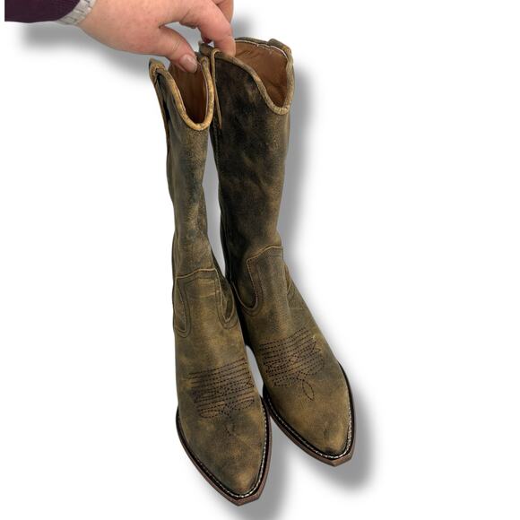 Steve Madden Cowboy Boots Size 5 Distressed Brown Albany Western Boot Leather - Picture 4 of 12